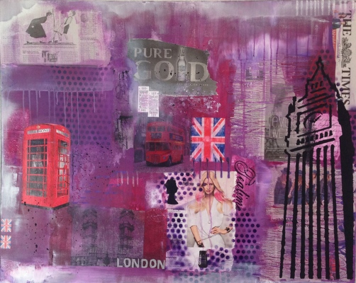 &quot;London my love&quot; Acryl- Collage auf Leinwand, 100 x 80 cm